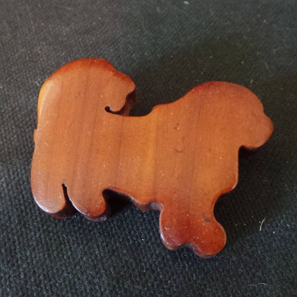 Vintage Handmade Handcarved Wood Dog Brooch Pin