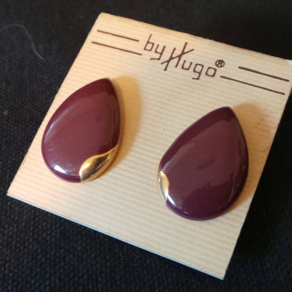 CLEARANCE Vintage By Hugo Purple Enamel Gold Teardrop Stud Earrings