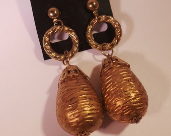 CLEARANCE Vintage Chunky Gold Textured Teardrop Dangles Twisted Rope Chain Dangle Stud Earrings