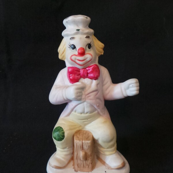 Vintage Hand Painted Creepy Cute Clown Pink Yellow Pastel Tramp Figurine