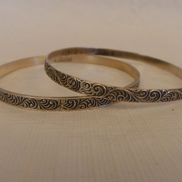 Pair Of Vintage Danecraft Sterling Silver Art Nouveau Swirl Silver Bangle Bracelets