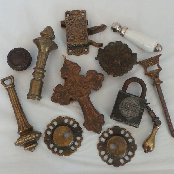 Lot Of Antique And Vintage Hardware Brass Knobs Door Handles Pulls Latches Decorative Hardware Pressed Tin Horses Brasses Ceramic Pull