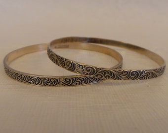 Pair Of Vintage Danecraft Sterling Silver Art Nouveau Swirl Silver Bangle Bracelets