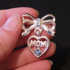 Vintage Sapphire Blue September Birthstone Silver MOM Mother Charm Lapel Brooch Pin