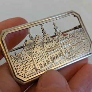 Antique Vintage Art Deco 1910 European 800 Sterling Silver Statement Brooch City Church Religious Cross Pin