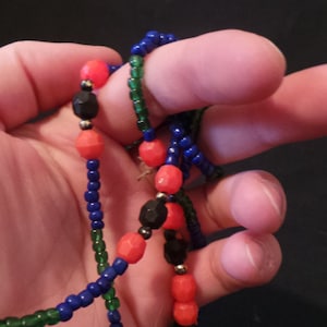 CLEARANCE Vintage African Glass Beaded Necklace Ethnic Hippie Green Blue Orange Beads