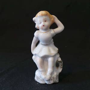 Vintage Miniature Japan China Ceramic Little Girl White Dress Figurine