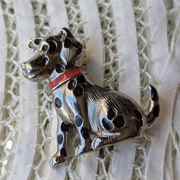 Vintage Enamel Dalmatian Dog Brooch Pin