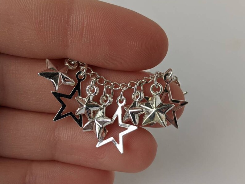 Vintage Silver Heart Star Bar Charm Chatelaine Brooch Pin