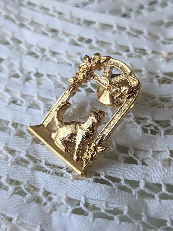 Vintage Gold Cat In A Window Brooch Pin - image 4