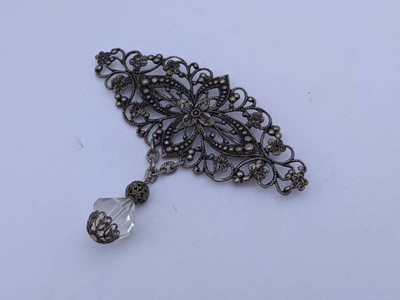 Vintage Victorian Style Gunmetal Gray Metal Flora… - image 3