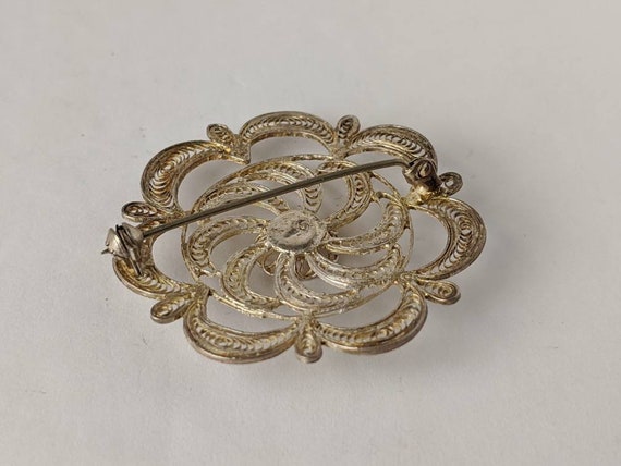 Vintage Artisan Silver Filigree Curled Wire Flowe… - image 10