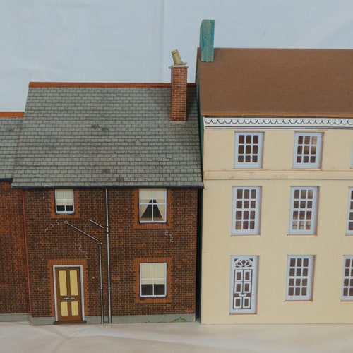 Huge Lot Of Vintage Cardboard Wood Paper Miniature Model Train Layout Houses shops Village NIB Schreiber Modell 72205 Train Station Church Store