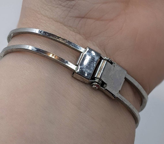 Silver Black And Beige Gem Vintage Clamper Bracel… - image 7