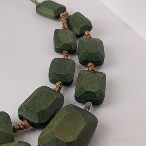 Vintage Dyed Green Wood Bead Multi Strand Geometric Statement Necklace