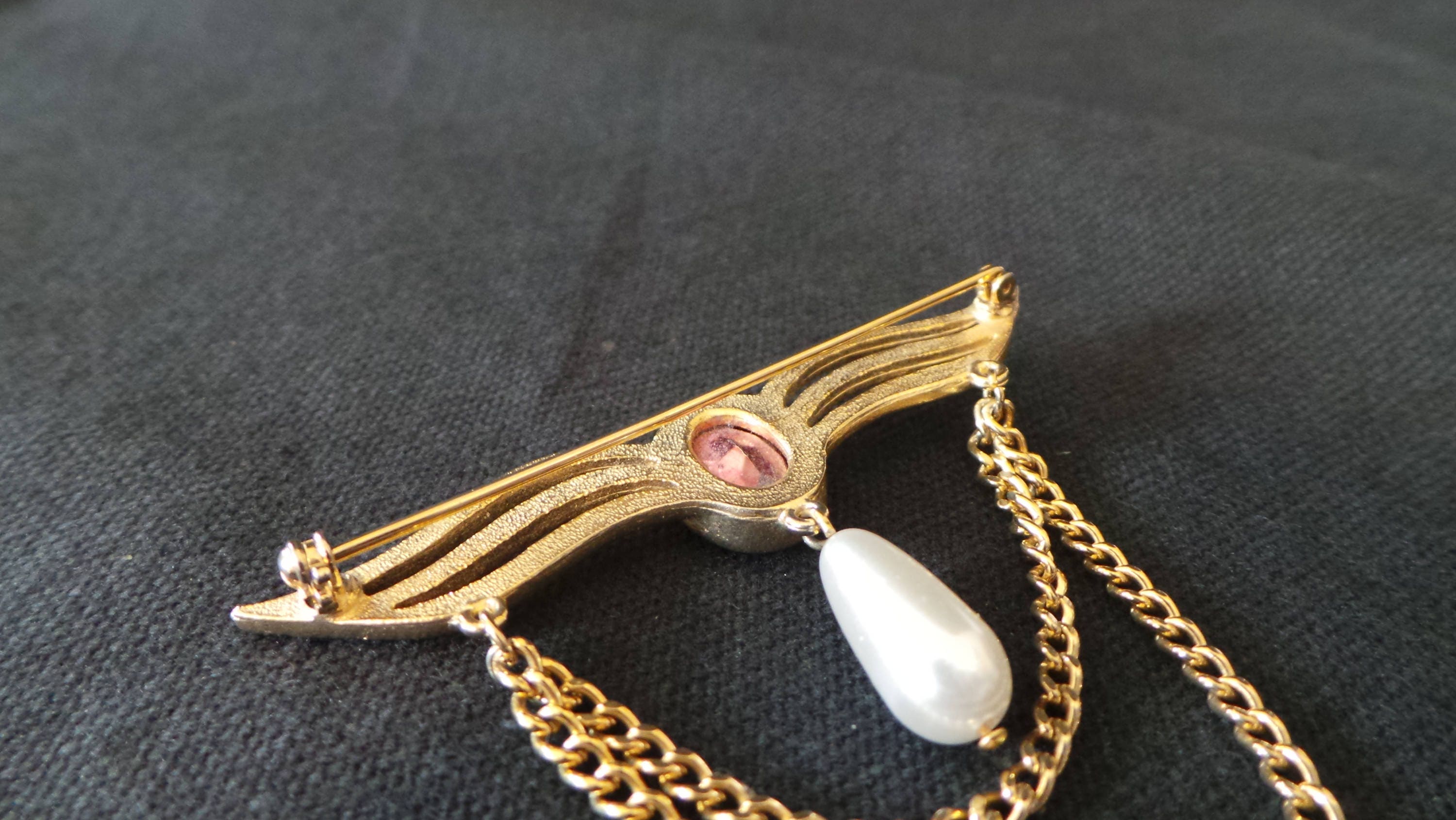 Vintage Gold Filigree Flying Bird Wings Pink Rhinestone Pearl | Etsy