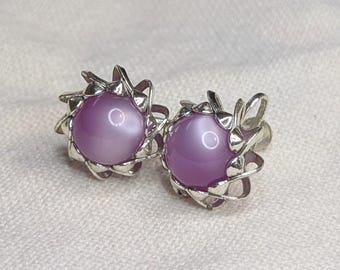 Vintage Purple Faux Moonglow Silver Screw Back Earrings