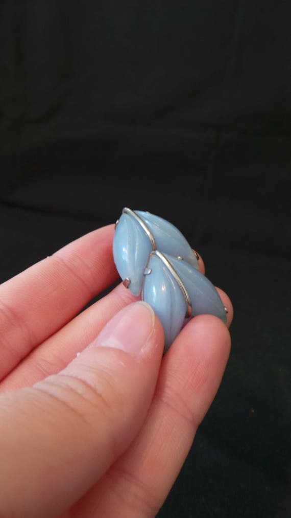 Vintage Baby Powder Blue Carved Plastic And Silve… - image 4