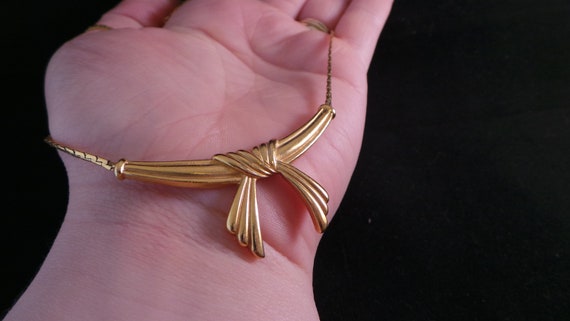Vintage Victorian Gold Ribbon Bow Chain Choker Ne… - image 1