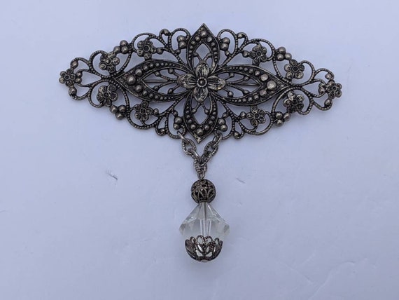 Vintage Victorian Style Gunmetal Gray Metal Flora… - image 2