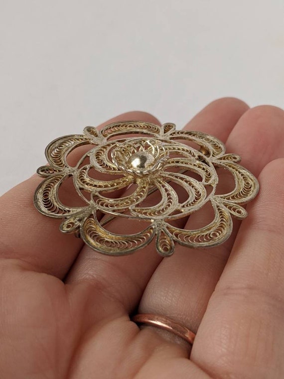 Vintage Artisan Silver Filigree Curled Wire Flowe… - image 8