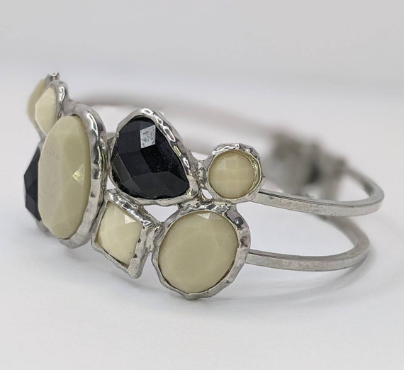 Silver Black And Beige Gem Vintage Clamper Bracel… - image 1