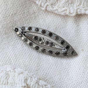 Vintage Art Deco Silver Gray Navette Rhinestone Brooch Pin