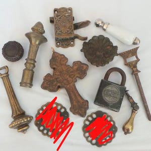Lot Of Antique And Vintage Hardware Brass Knobs Door Handles Pulls Latches Decorative Hardware Pressed Tin Ceramic Pull