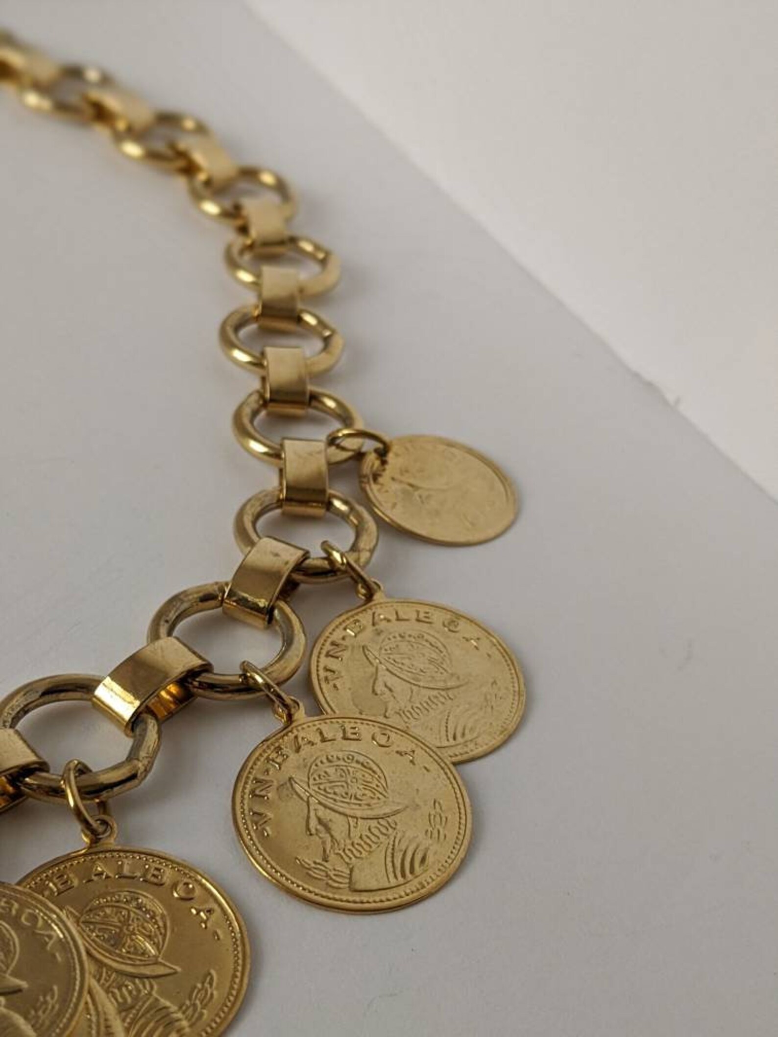 Vintage Chunky Gold Tone Chain Balboa Spanish Coin Necklace | Etsy