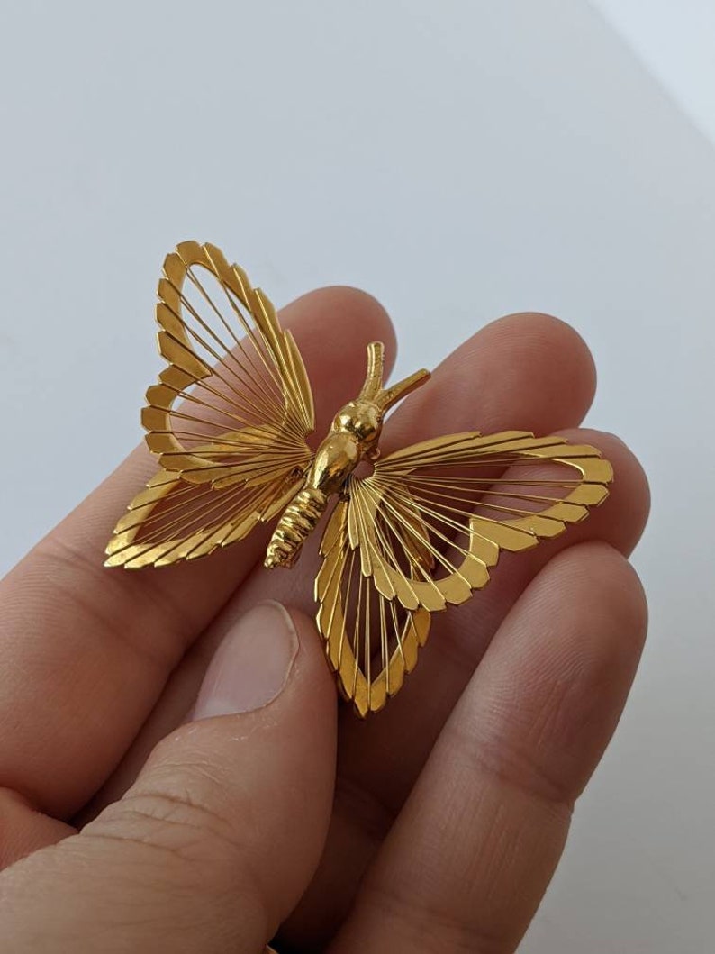 Vintage Signed Monet Gold Wire Wrapped Butterfly Brooch Pin | Etsy