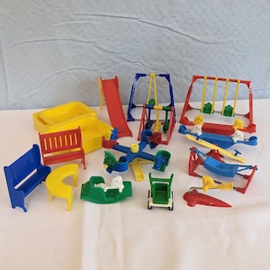 Vintage Midcentury Dollhouse Miniature Plastic Children&#39;s Playground Toys Lot