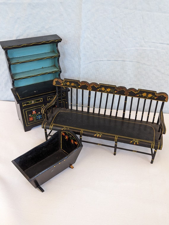 Buy Vintage Barbie Doll Dollhouse Miniature Furniture Lot Bench Cabinet Cradle Folk Painted Dutch Online in India Etsy