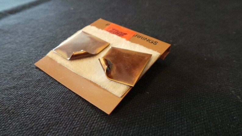 SALE Vintage Curled Copper Art Square Mod Stud Earrings