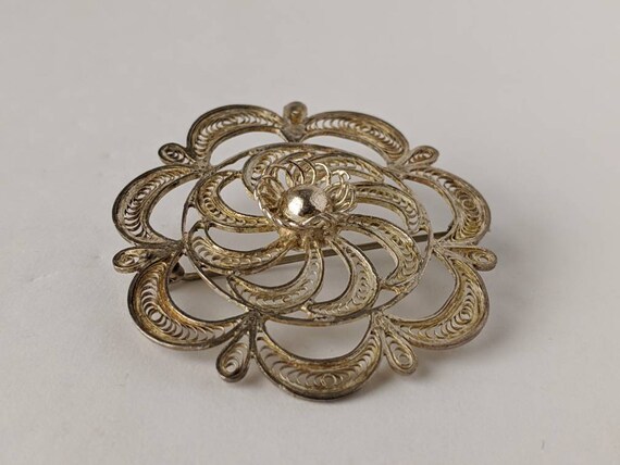 Vintage Artisan Silver Filigree Curled Wire Flowe… - image 3