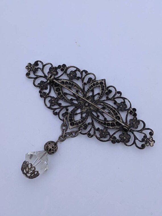 Vintage Victorian Style Gunmetal Gray Metal Flora… - image 4