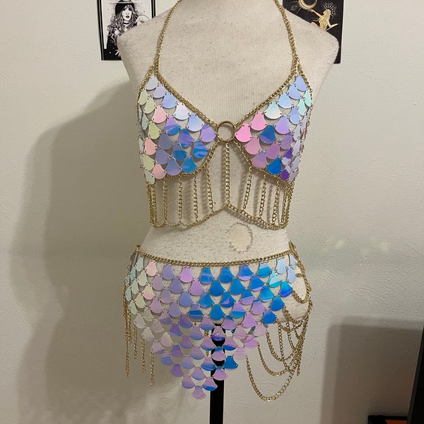 Chain outfit/edc outfit/edc bra/festival outfit/Halloween costume/mermaid costume/mermaid/bedazzle outfit/Mardi Gras/Burlesque/GoGo Dancer