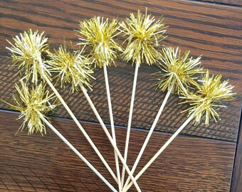 12 DRINK STIRRERS/gold sparkle swizzle sticks/ Cupcake Picks-tinsel