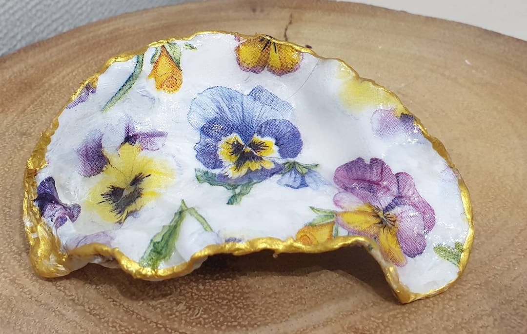 Pansy Pansies Flowers Oyster Shell Trinket Jewellery Holder Etsy
