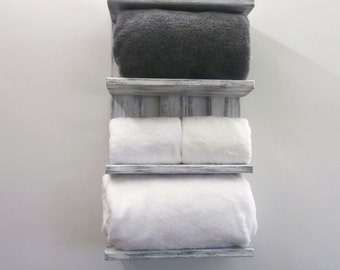 Reclaimed Wood 4-Tier Bathroom Shelf, Rustic Farmhouse Towel Rack