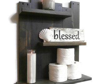 Weathered Gray Bathroom Shelf – Rustic Over-the-Toilet Hanging Shelves