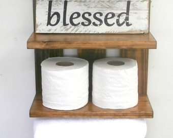 Rustic Wood Rolled Towel Rack - 4 Tier Bathroom Shelf