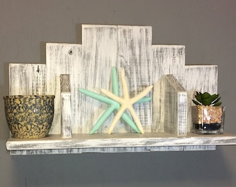 Rustic White Reclaimed Wood Bathroom Shelf, Shabby Chic Decor