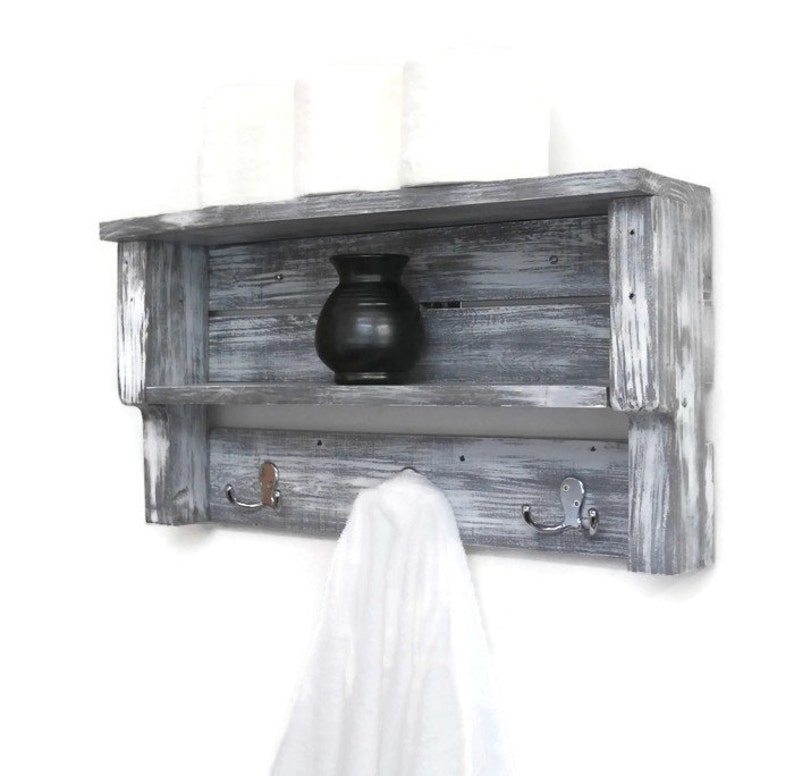 White Shabby Chic Bathroom Shelves with HooksChunky Bathroom Etsy
