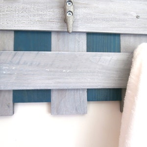 Beach Decor Towel Rack in Weathered Gray & Teal-Boat Cleat Towel Rack-Reclaimed Wood Towel Rack-Bathroom Towel Rack-Pallet Towel Rack image 4