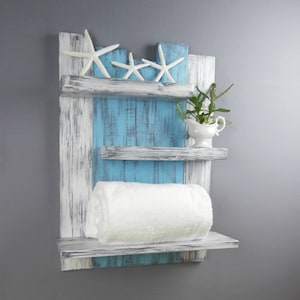 Coastal Decor Above the Toilet Bathroom Shelves-3 Shelf Bathroom Storage-Rustic Wooden Shelves Bathroom- Bathroom Triple Shelf-Farmhouse