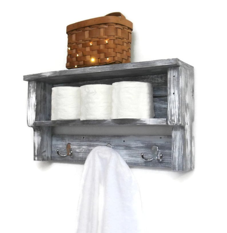 White Shabby Chic Bathroom Shelves with HooksChunky Bathroom Etsy
