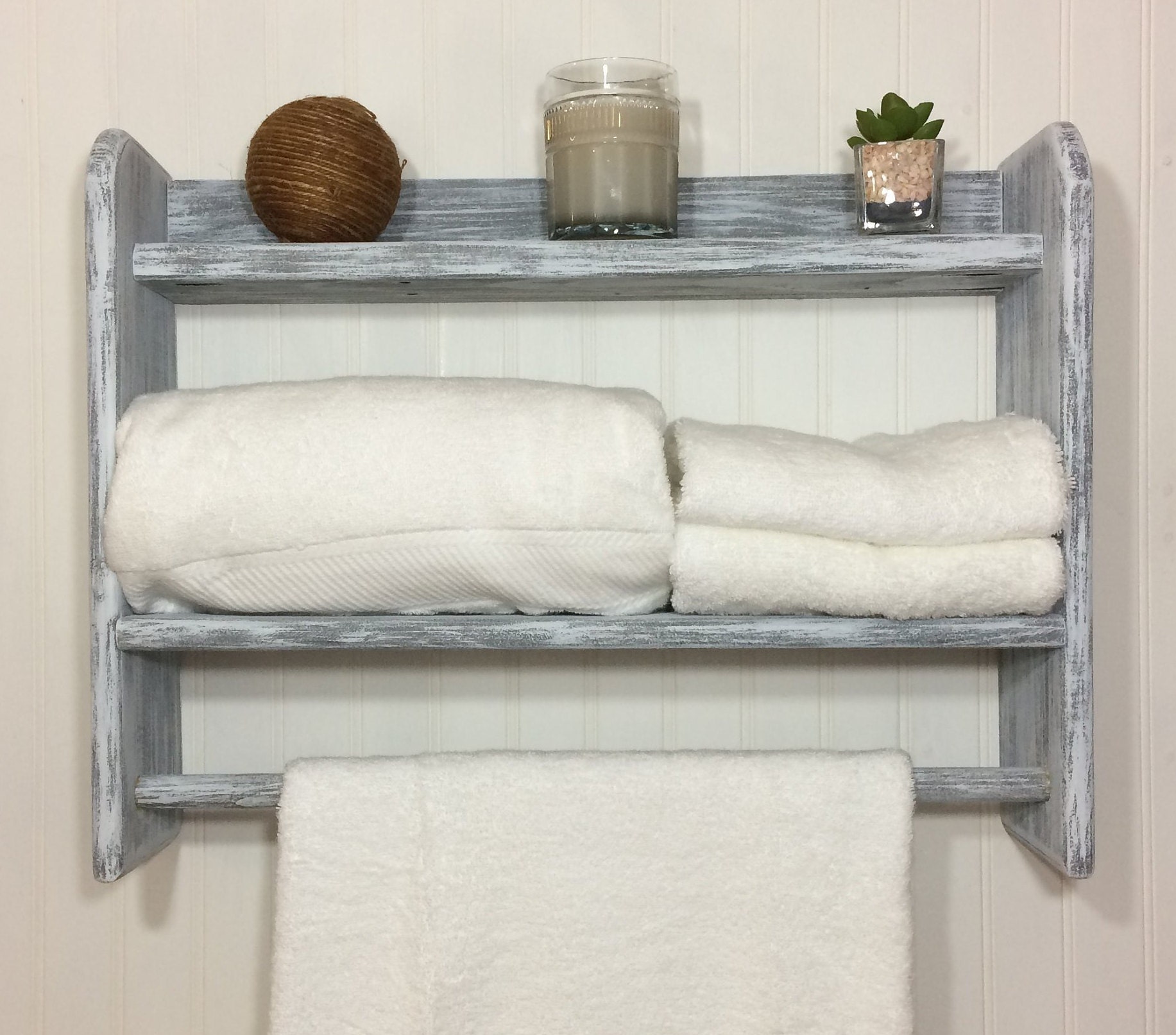 White Bathroom Shelves With Towel Bar, Farmhouse Kitchen Shelves