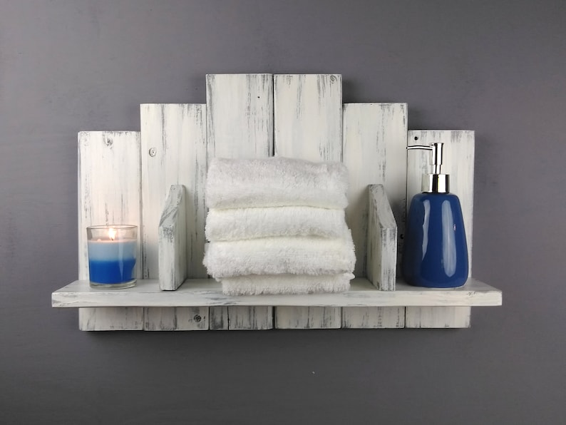 White Shabby Chic Bathroom Over Toilet Shelf Storage Reclaimed Image 0