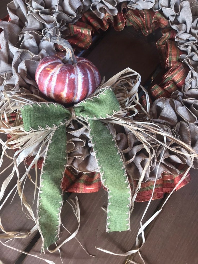 Fall Wreath for Front Door Fall Door Decor Ruffled Ribbon Wreath For Fall Fall Wreath Autumn Wreath