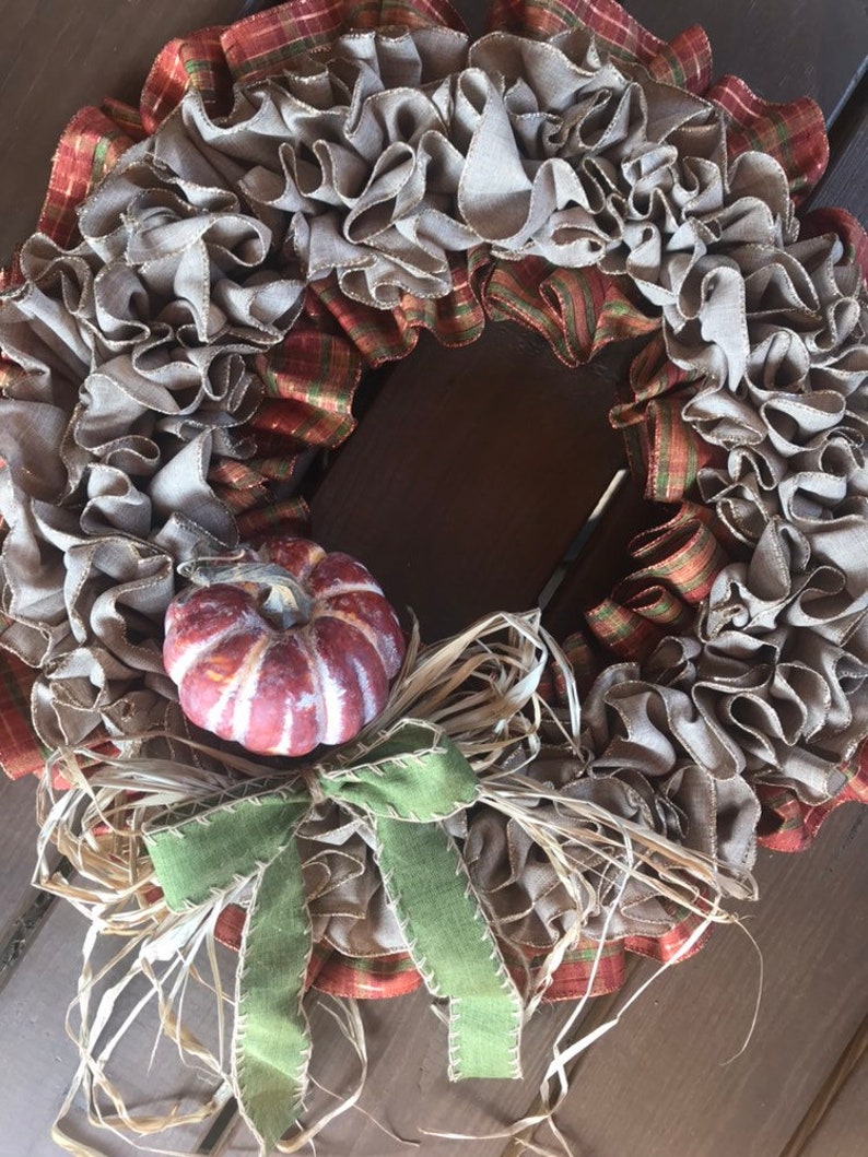 Fall Wreath for Front Door Fall Door Decor Ruffled Ribbon Wreath For Fall Fall Wreath Autumn Wreath